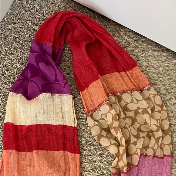 Coach Pink Purple Orange Creme & Brown Colorway Patchwork Scarf - Picture 7 of 16